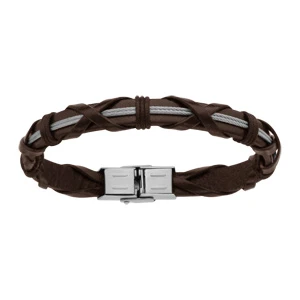 Bracelet En Cuir Marron Avec Lannières Croisées Et 2 Câbles En Acier - Longueur 21cm 1 Bracelet En Cuir Marron Avec Lannières Croisées Et 2 Câbles En Acier - Longueur 21cm