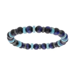 Bracelet Extensible En Acier Avec Boules Oeil De Tigre Bleu Et Rondelles Howlite