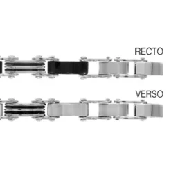 Bracelet Réversible En Acier 1 Côté Alternance De Maillons Lisses En PVD Noir Et Maillons Rayés Noir L'autre Côté Alternance De Maillons Gris Lisses E