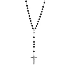 Chapelet En Acier Avec Perles En Bois De Charme Foncé - Longueur 60cm