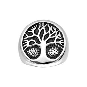 Chevalière En Acier Avec Arbre De Vie Sur Fond Noir 1 Chevalière En Acier Avec Arbre De Vie Sur Fond Noir