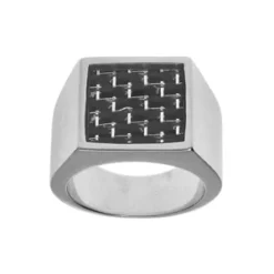 Chevalière En Acier Carré Avec Plateau Carbone