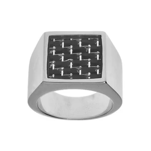 Chevalière En Acier Carré Avec Plateau Carbone 1 Chevalière En Acier Carré Avec Plateau Carbone