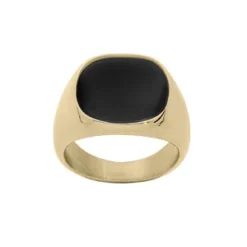 Chevalière En Acier Et PVD Jaune Plateau Noire De Synthèse