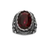 Chevalière En Acier Patiné Avec Gros Oxyde Ovale Rouge
