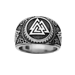 Chevalière En Acier Patiné Motif Viking