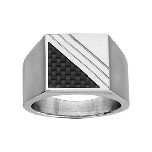 Chevalière En Acier Plateau Carré Avec Carbone 1 Chevalière En Acier Plateau Carré Avec Carbone