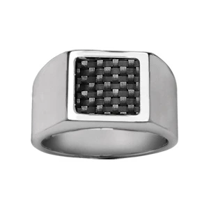 Chevalière En Acier Plateau Carré En Carbone Noir Quadrillé 1 Chevalière En Acier Plateau Carré En Carbone Noir Quadrillé