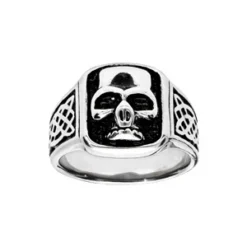 Chevalière En Acier Plateau Carré Tête De Mort