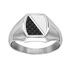 Chevalière En Acier Plateau Grand Tonneau Avec Carbone