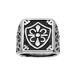 Chevalière En Acier Plateau Rectangulaire Avec Motif Fleur De Lys 1 Chevalière En Acier Plateau Rectangulaire Avec Motif Fleur De Lys