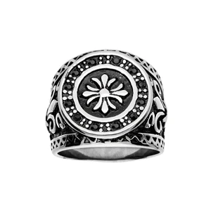 Chevalière En Acier Plateau Rond Avec Motif Fleur De Lys 1 Chevalière En Acier Plateau Rond Avec Motif Fleur De Lys