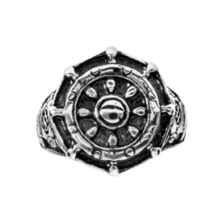 Chevalière En Acier Roue De Bateau Patiné