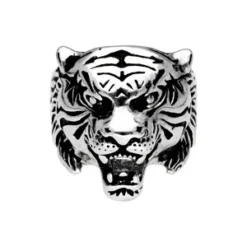 Chevalière En Acier Tête De Tigre