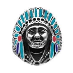 Chevaliere En Acier Tête Indien Colorée