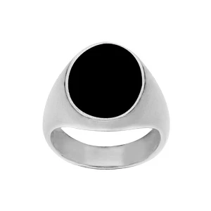 Chevalière En Argent Grand Plateau Ovale En Onyx Synthétique 1 Chevalière En Argent Grand Plateau Ovale En Onyx Synthétique