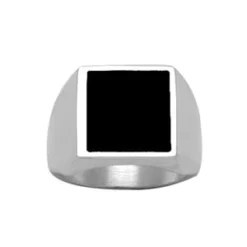 Chevalière En Argent Plateau Carré 15mm X 15mm En Onyx Synthétique