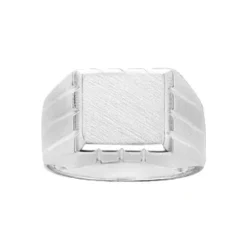 Chevalière En Argent Plateau Carré Et Godrons Sur Les Côtés