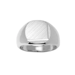 Chevalière En Argent Plateau Ovale Brossé En Biais Et Strié Sur 2 Bords Consécutifs