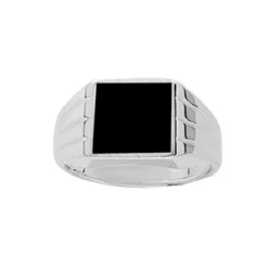 Chevalière En Argent Plateau Rectangulaire En Onyx Synthétique Et Strié Sur Les Côtés