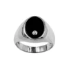 Chevalière En Argent Rhodié Plateau Ovale En Onyx Avec 1 Oxyde Blanc 14 X 10