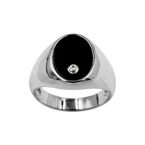 Chevalière En Argent Rhodié Plateau Ovale En Onyx Avec 1 Oxyde Blanc 14 X 10 1 Chevalière En Argent Rhodié Plateau Ovale En Onyx Avec 1 Oxyde Blanc 14 X 10