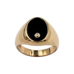 Chevalière En Plaqué Or Grand Plateau Ovale Onyx Avec 1 Oxyde Blanc Serti