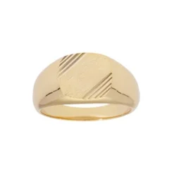 Chevalière En Plaqué Or Plateau Carré Brossé En Biais Et Strié Sur 2 Angles