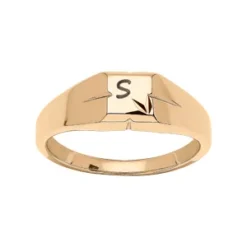 Chevalière En Vermeil Petit Plateau Carré Ciselé En étoile Dans Angle