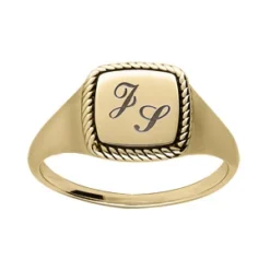 Chevalière En Vermeil Plateau Carré Au Contour Perlé