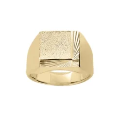 Chevalière En Vermeil Plateau Carré Diamanté Et Strié En Biais Sur 2 Bords Consécutifs