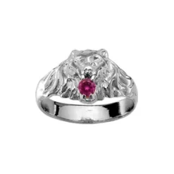 Chevalière Lion En Argent Petit Modèle Avec Oxyde Rouge Entre Les Dents