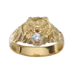 Chevalière Lion En Vermeil Petit Modèle Avec Oxyde Blanc Entre Les Dents
