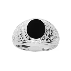 Chevalière Universitaire Américaine En Argent "University" Avec Plateau En Onyx Synthétique