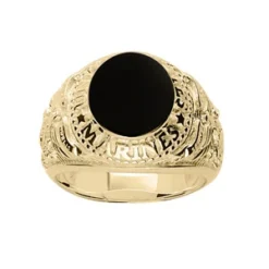 Chevalière Universitaire Américaine En Vermeil "Marines" Avec Plateau En Onyx Synthétique