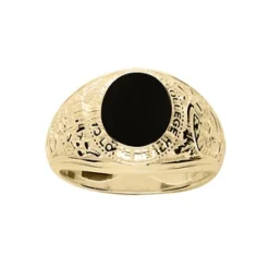 Chevalière Universitaire Américaine En Vermeil "University" Avec Plateau En Onyx Synthétique