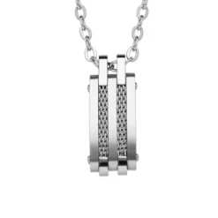 Collier En Acier Avec Chaîne Et Pendentif Rectangulaire Câble Gris 50+5cm