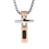 Collier En Acier Avec Pendentif Croix PVD Noir Et Rose 55cm