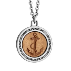 Collier En Acier Avec Pendentif En Bois Motif Ancre Marine 50+5cm
