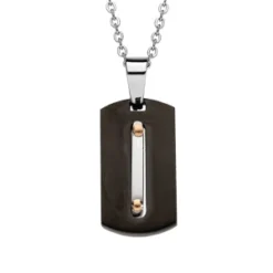 Collier En Acier Avec Pendentif Plaque Rectangulaire En PVD Noir 50+5cm