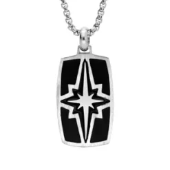 Collier En Acier Avec Pendentif Rectangulaire Croix Sur Fond Noir 50cm Réglable 45