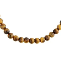 Collier En Acier Avec Perles Oeil De Tigre Véritable 42+5cm