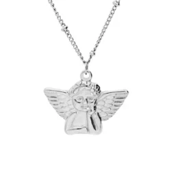Collier En Acier Chaîne Avec Pendentif Angelot 40+5cm