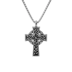 Collier En Acier Chaîne Avec Pendentif Croix Celtique 54+5cm
