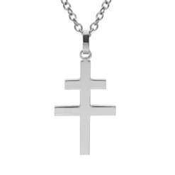 Collier En Acier Chaîne Avec Pendentif Croix De Lorraine Satinée 50+5cm