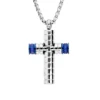 Collier En Acier Chaîne Avec Pendentif Croix PVD Bleu 50+5cm