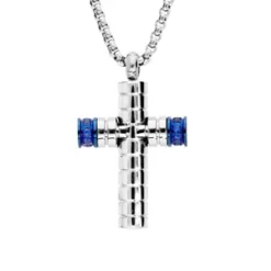 Collier En Acier Chaîne Avec Pendentif Croix PVD Bleu 50+5cm