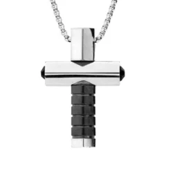 Collier En Acier Chaîne Avec Pendentif Croix PVD Noir 50+5cm