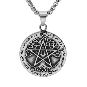 Collier En Acier Chaîne Avec Pendentif Patiné Rond Viking 39mm Motif Arbre De Vie Et étoile 52+5cm 1 Collier En Acier Chaîne Avec Pendentif Patiné Rond Viking 39mm Motif Arbre De Vie Et étoile 52+5cm