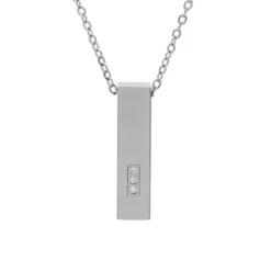Collier En Acier Chaîne Avec Pendentif "porte Poudre" Rectangulaire Haut 3,20 Cm Avec Vis Et 3 Oxydes Blancs 45+5cm